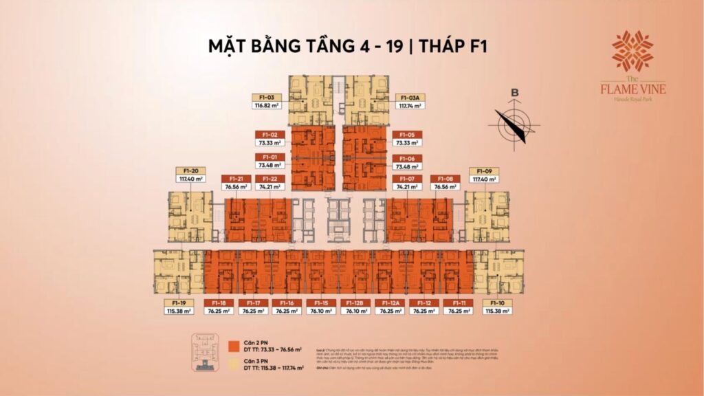 Mặt bằng tầng 4-19 tháp F1 The Flame Vine Hoài Đức