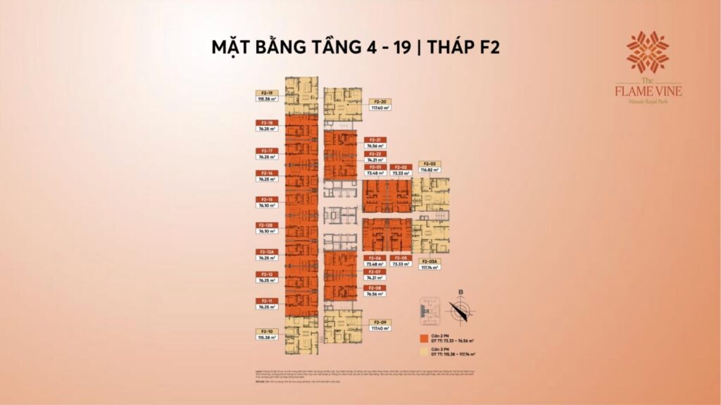 Mặt bằng tầng 4-19 tháp F2The Flame Vine Hoài Đức