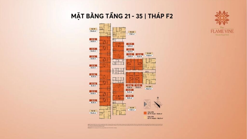 Mặt bằng tầng 21-35 tòa F2 chung cư The Flame Vine Hoài Đức